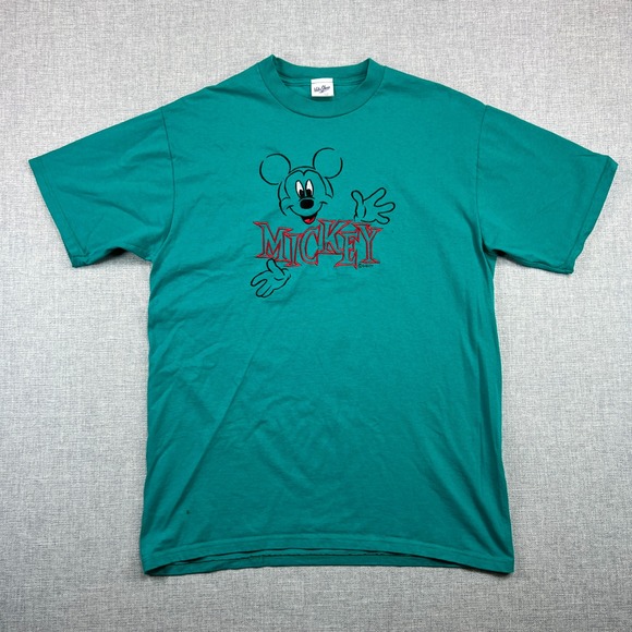 Vintage Mickey Mouse Velva Sheen T Shirt Adult XL Embroidered Teal Disney USA - Picture 1 of 10
